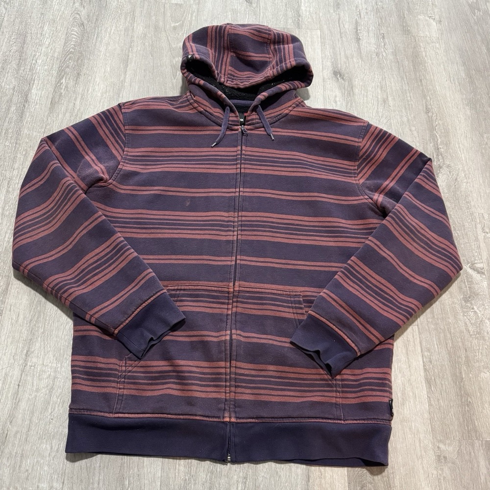 Vintage Y2K Quiksilver Hoodie Zip Up Jacket Striped  Men's Large Sherpa Lined
